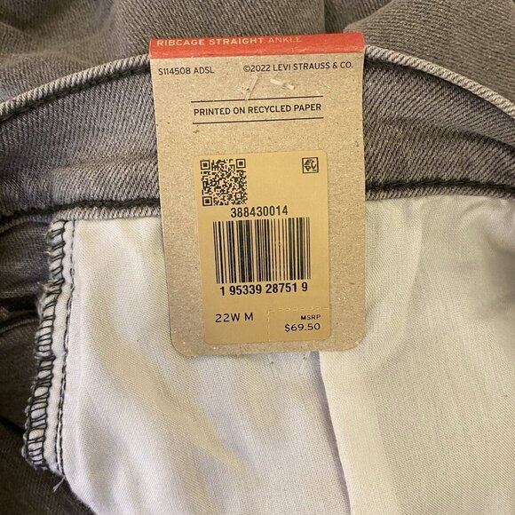 Levi’s Women’s Ribcage Straight Ankle Jeans Plus Size 22 W M Gray NWT $69 - Picture 13 of 16